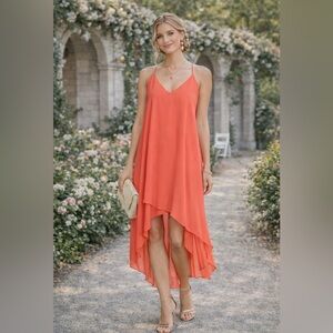 BCBGMaxAzria CORAL Pink and Orange Asymmetrical Dress Sz XS